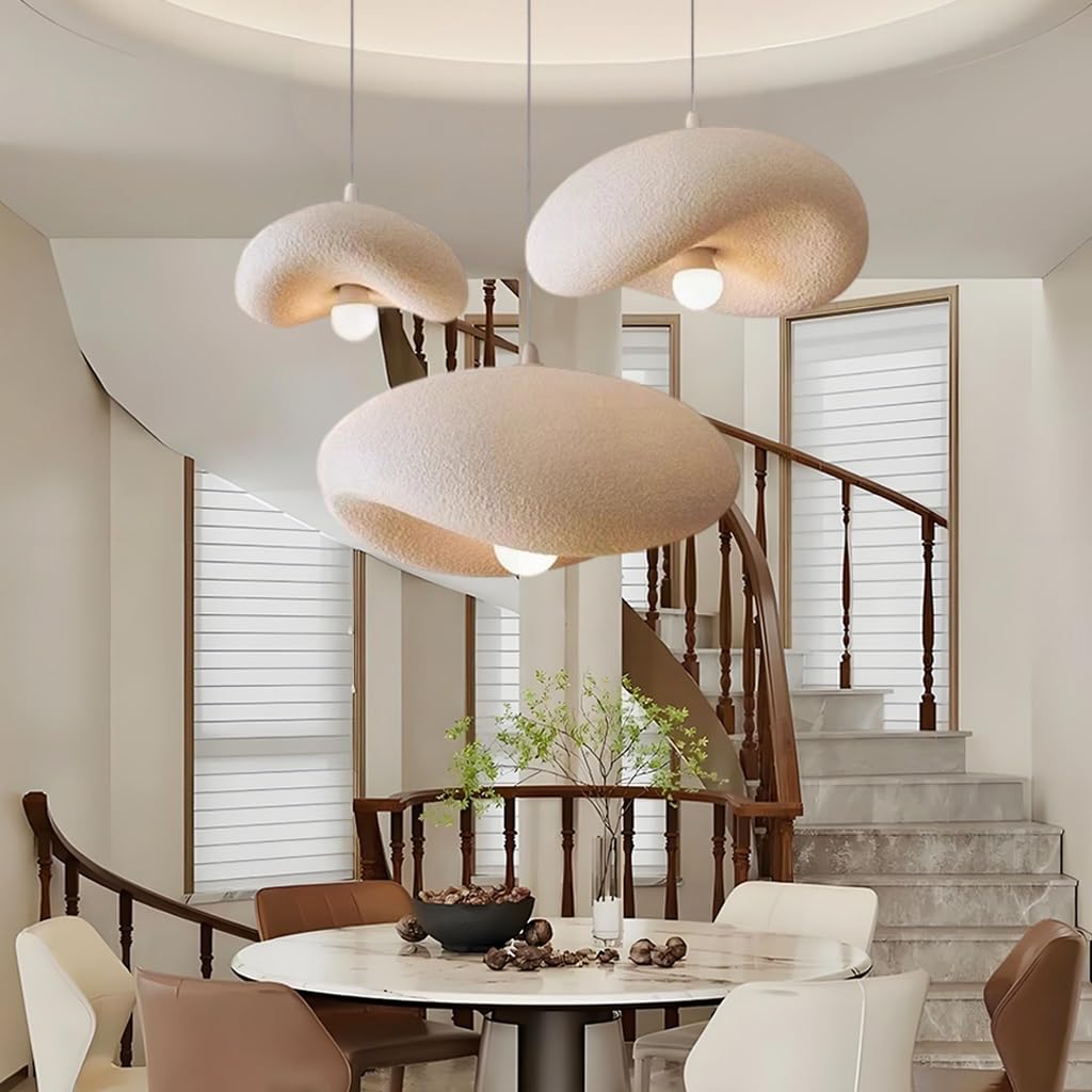 Lampadario In Stile Wabi Sabi Lampada A Sospensione In Polietilene Ad Alta Densità E27 Lampada A Sospensione Regolabile In Altezza Adatta Alla Sala Da Pranzo Soggiorno Camera Da Letto(Triple hea