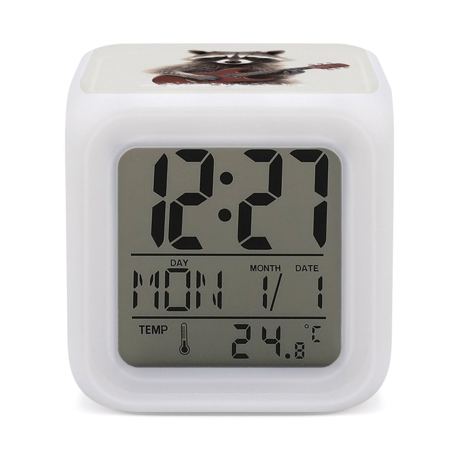 VstaDank Funny Raccoon Alarm Clocks with 7 Color Changing Night Light Exquisite Bedroom Digital Clocks with LED Temperature Display Desk Clock Ok to Wake Clocks for Heavy Sleeper