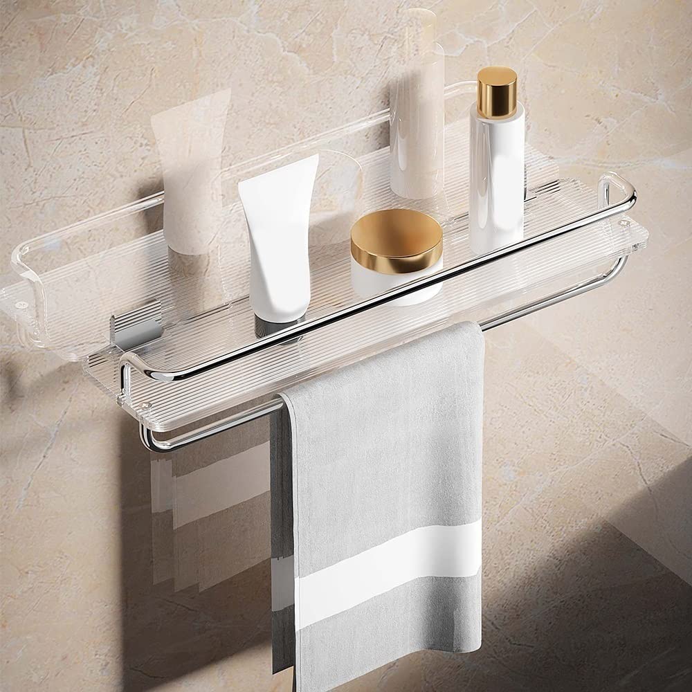 SDGBCXD Wall Mounted Floating Bathroom Shelf, Dressing Table Organizer for Cosmetics, Kitchen Spice Rack, Towel Holder(Double Pole,30Cm)