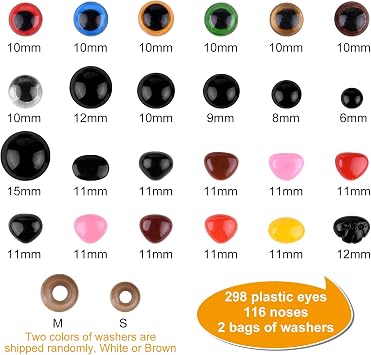 ASTARON 1028Pcs Safety Eyes and Noses Kit with Washers for Crochet Toys Doll Plush Animal Craft Making Assorted Sizes(6mm-15mm)