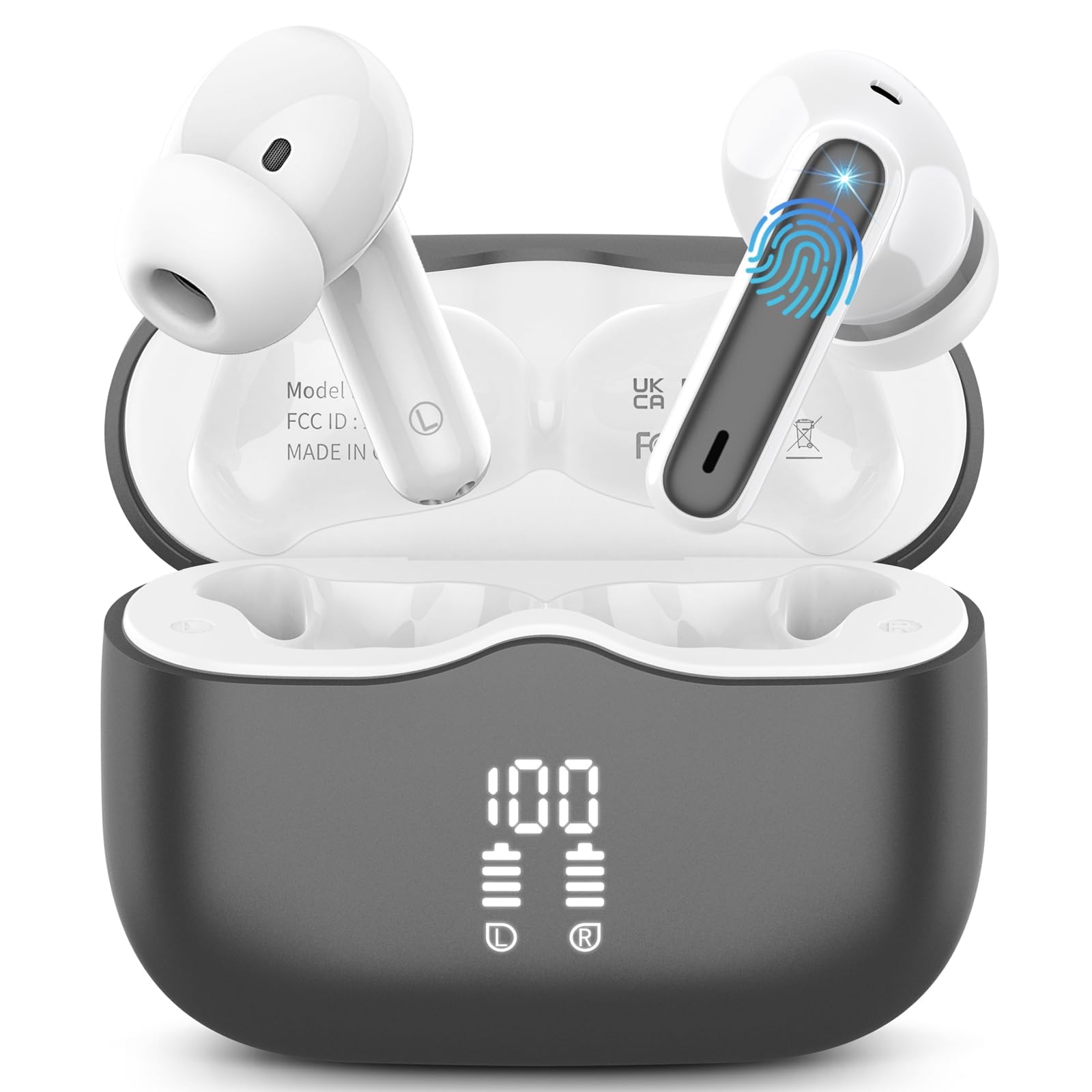 Wireless Earbuds, Bluetooth 5.4 Headphones in Ear with HiFi Stereo Deep Bass, 4 ENC Noise Cancelling Mic Wireless Earphones 40H Playtime, Bluetooth Earbuds Dual LED Display, IP7 Waterproof, USB-C — view 14