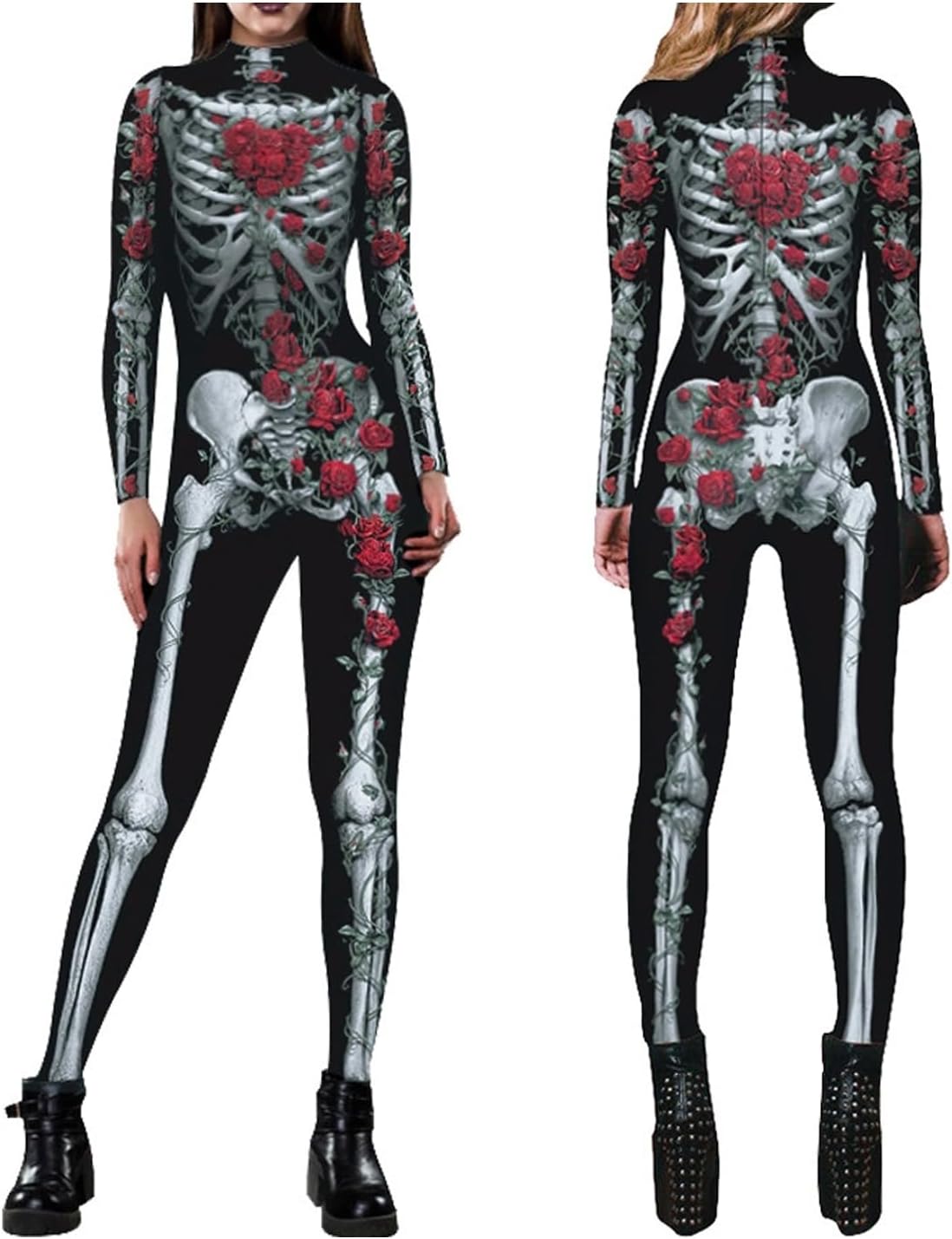 Honeystore Women's Skeleton Halloween Costume Catsuit Bodysuit Cosplay Jumpsuits - Image 3