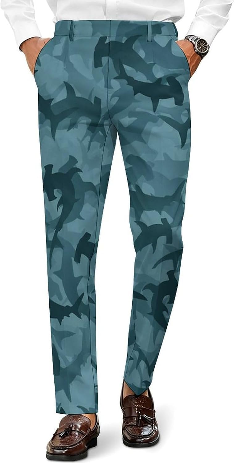 Abstract Shark Pattern Men's Classic Fit Suit Pants Straight Leg Design Printed Trousers