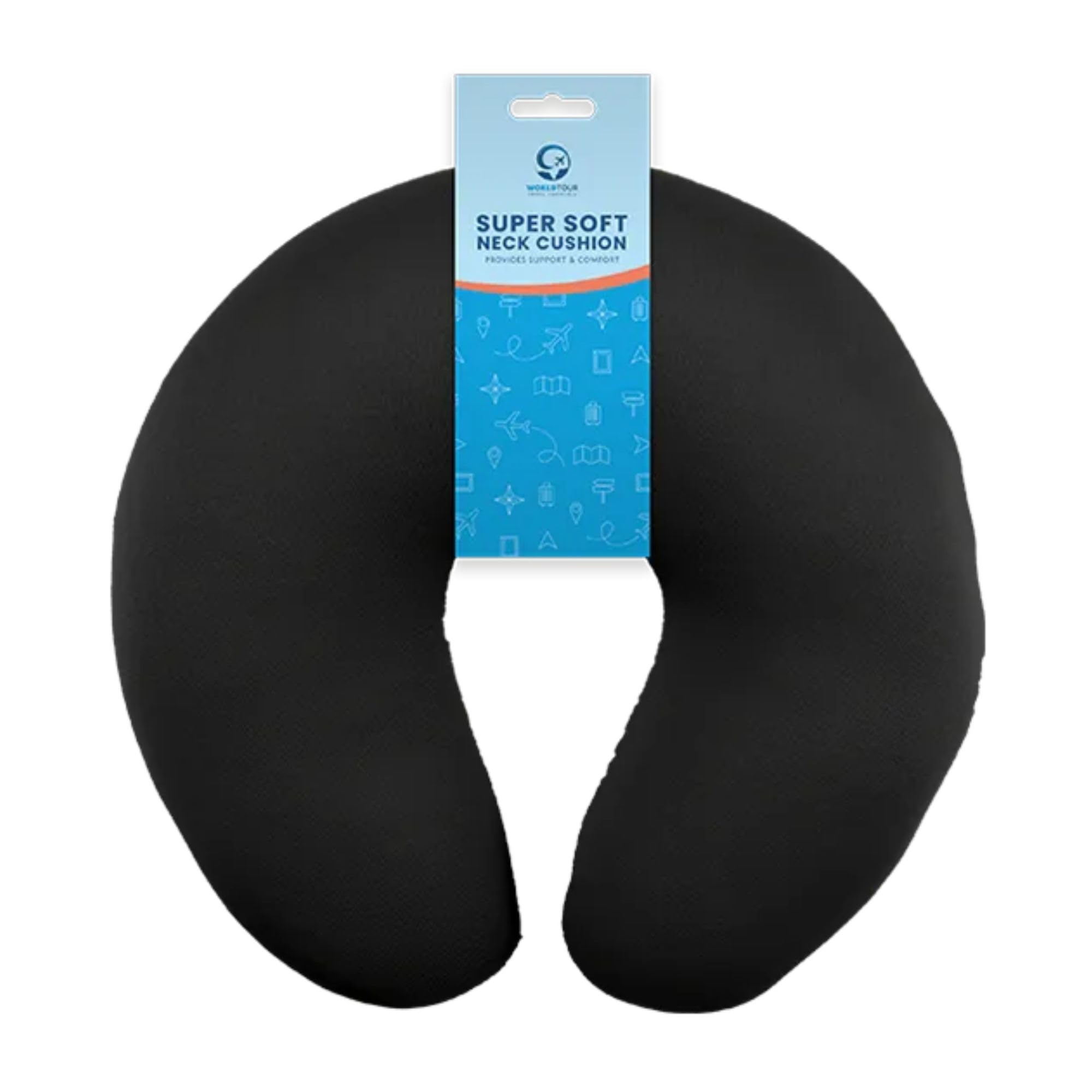 Ara Choice Black Travel Neck Pillow | Ultra Soft U-Shaped Cushion For Neck & Head Support | Lightweight & Compact Neck Pillow For Airplane – Car & Train Travel | Ergonomic Design With Microbead Filling (Black)