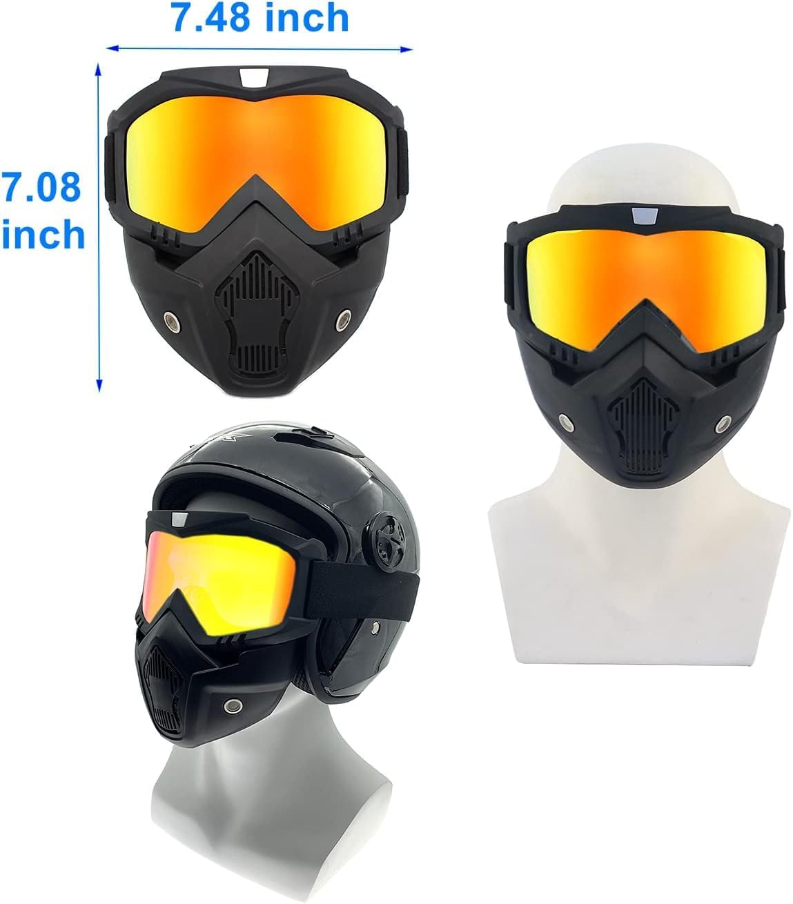 Sixfire Goggle Mask Anti Scratch UV Protective Open Face & Eyewear Windproof Dirt Shield Adjustable Strap Soft Foam Padded Detachable for Cycling Bike Off Road Racing Riding Unisex (Golden) 2
