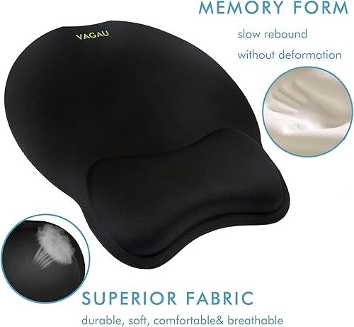 Miniatura 4 de Alfombrilla de mouse ergonómica con soporte para muñeca, cómoda alfombrilla de mouse con reposamuñecas, base antideslizante, espuma viscoelástica