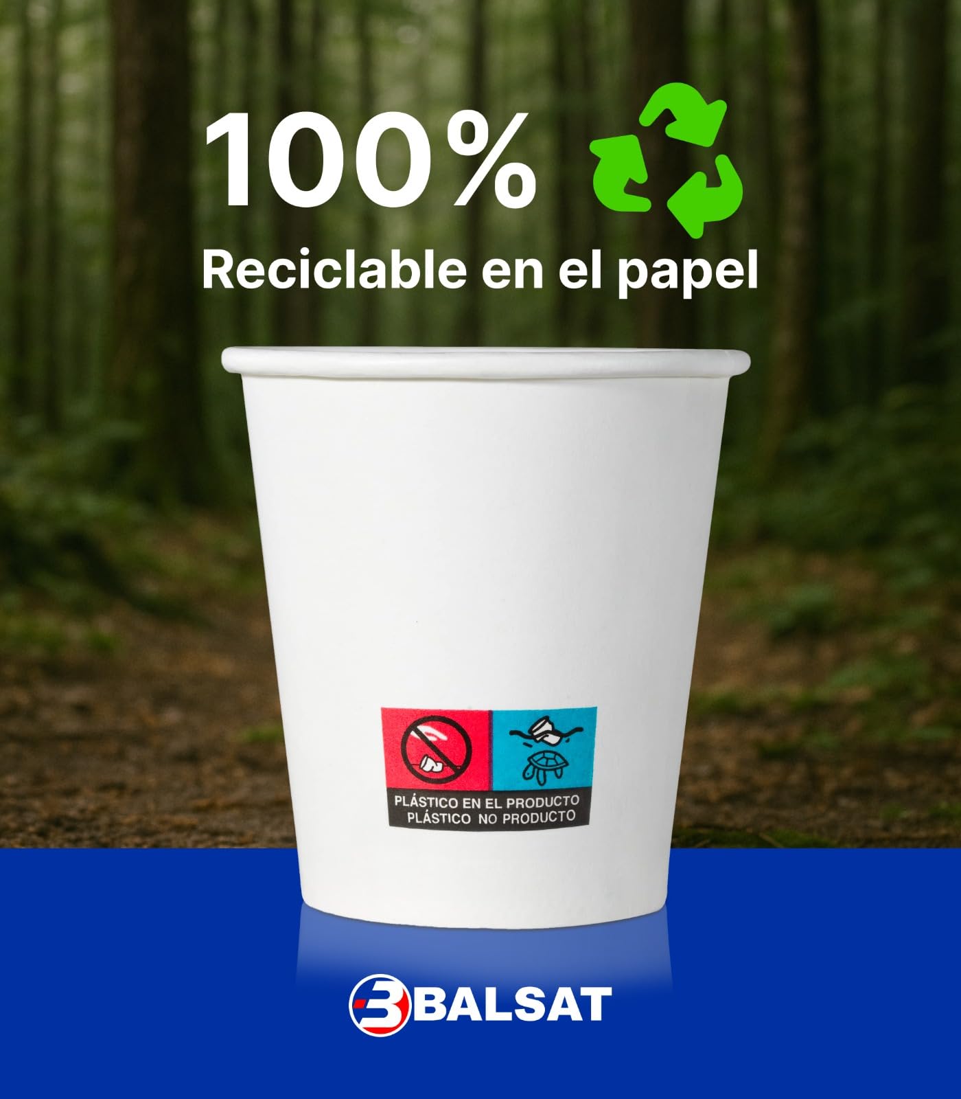 BALSAT Vaso Papel Blanco 200 ml. Fuentes de Agua, Bebidas para llevar, Resistente al calor y al frio. Reciclable y compostables (1000)