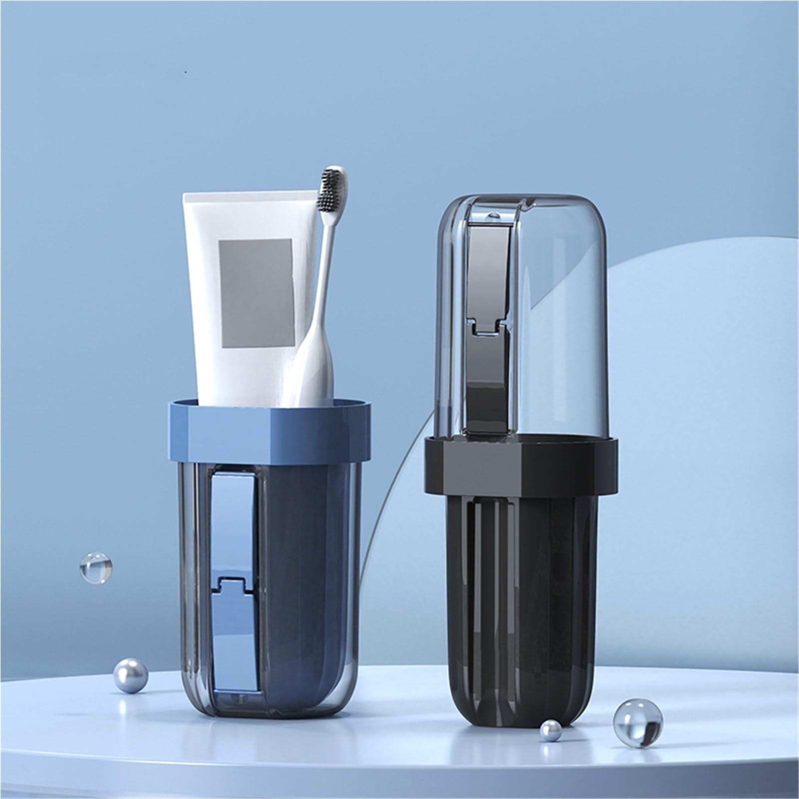 3 Pezzi 3 in 1 Tazza Portatile for spazzolino da Denti, Porta dentifricio da Bagno, Custodia, organizzatore, Tazza di stoccaggio for Articoli da toeletta(Black)
