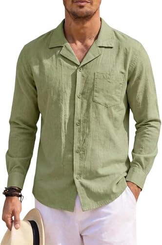 Vividcrate Cotton Linen Mens Long Sleeve Shirt Slim Fit, Men