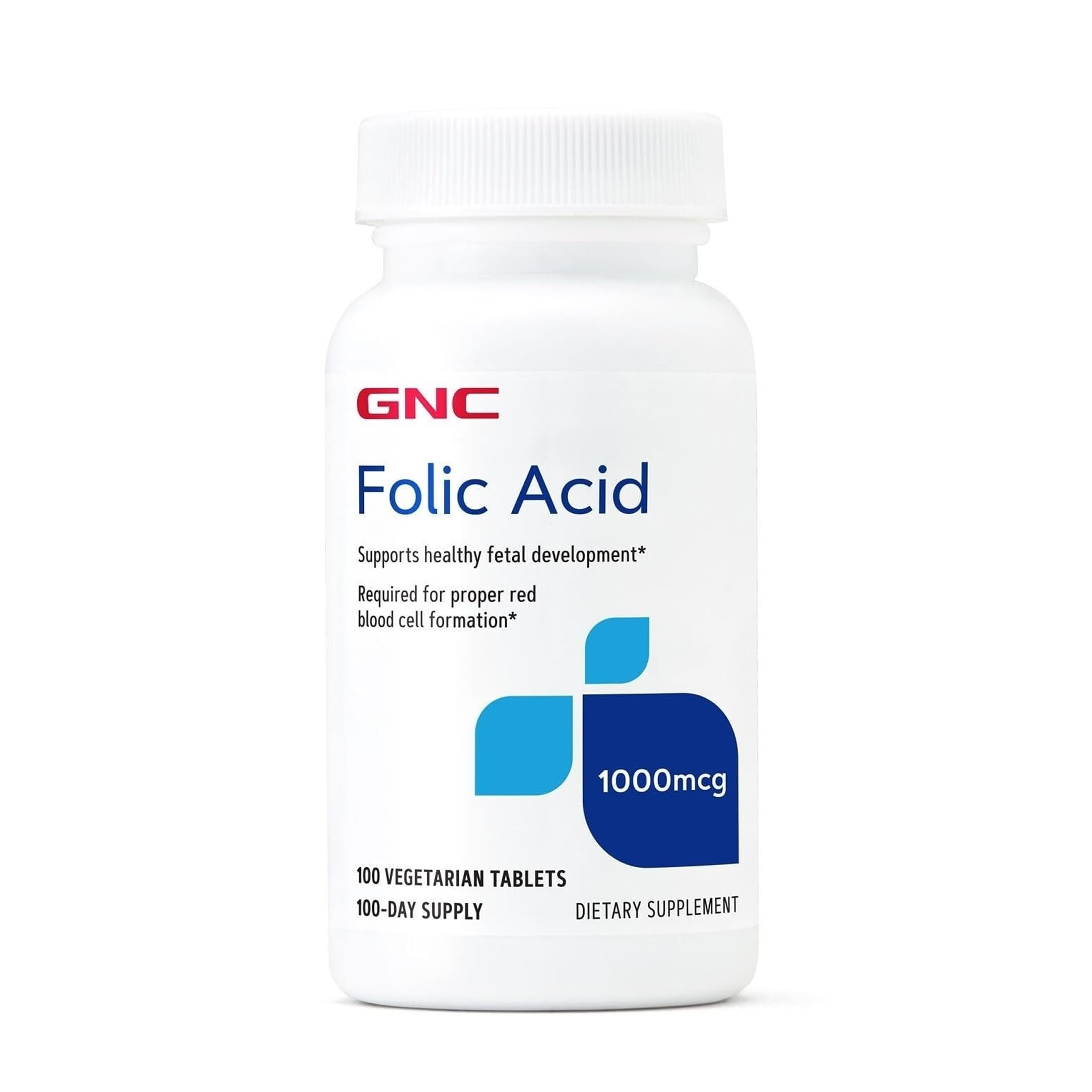GNC Folic Acid 1000mcg, Supports Healthy Fetal Development, 100 Tablets 100 Count (Pack of 1)