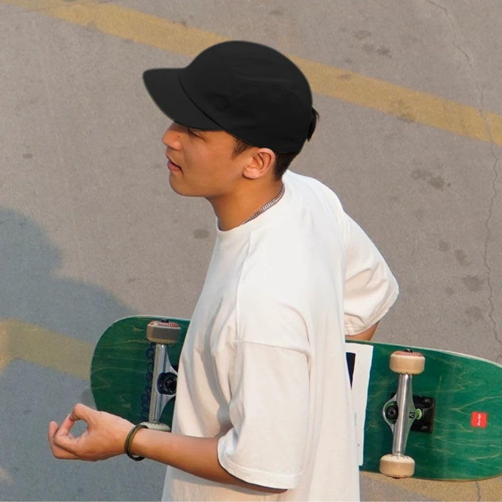 FASHIXD 5 Panel Hats for Men Women, Short Brim Running Hat, Plain Skateboard Cap for Outdoor Activities - Image 6