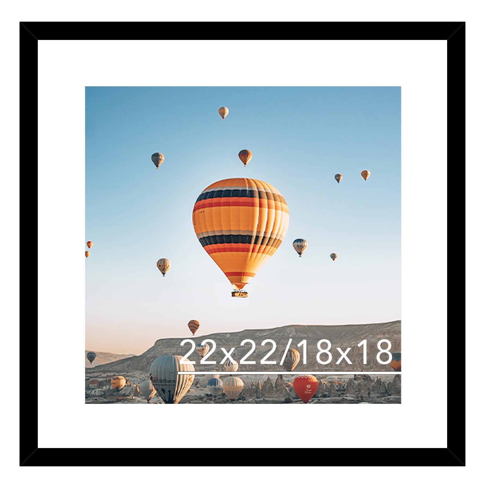 jcjmy 22x22 inches picture frame black with 18x18 mat, display photo 18x18 with mat or 22 x 22 without mat, wall hanging large 22x22 poster frame with shatter resistant plexiglass, black
