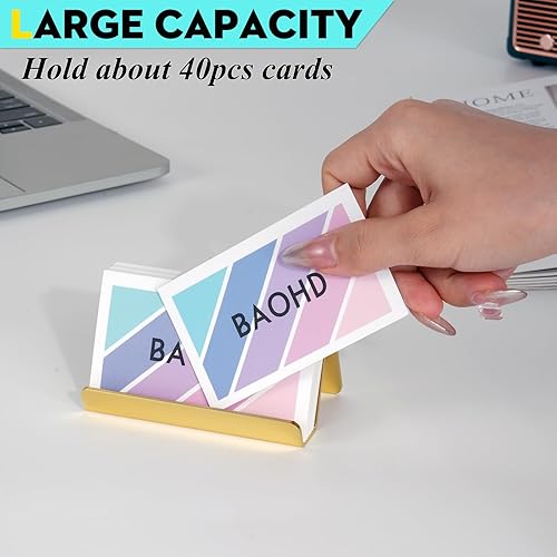 Miniatura 4 de BAOHD Tarjetero dorado para escritorio, pantalla de metal para tarjetas de presentación, moderno organizador de tarjetas de visita de escritorio (2