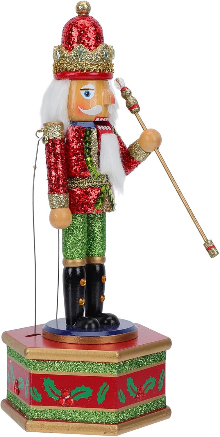 Alipis Wooden Nutcracker Musical Box Decor with King Soldier Design Desktop Xmas Ornament for Holiday Decoration Stable Flat Base for Collectors