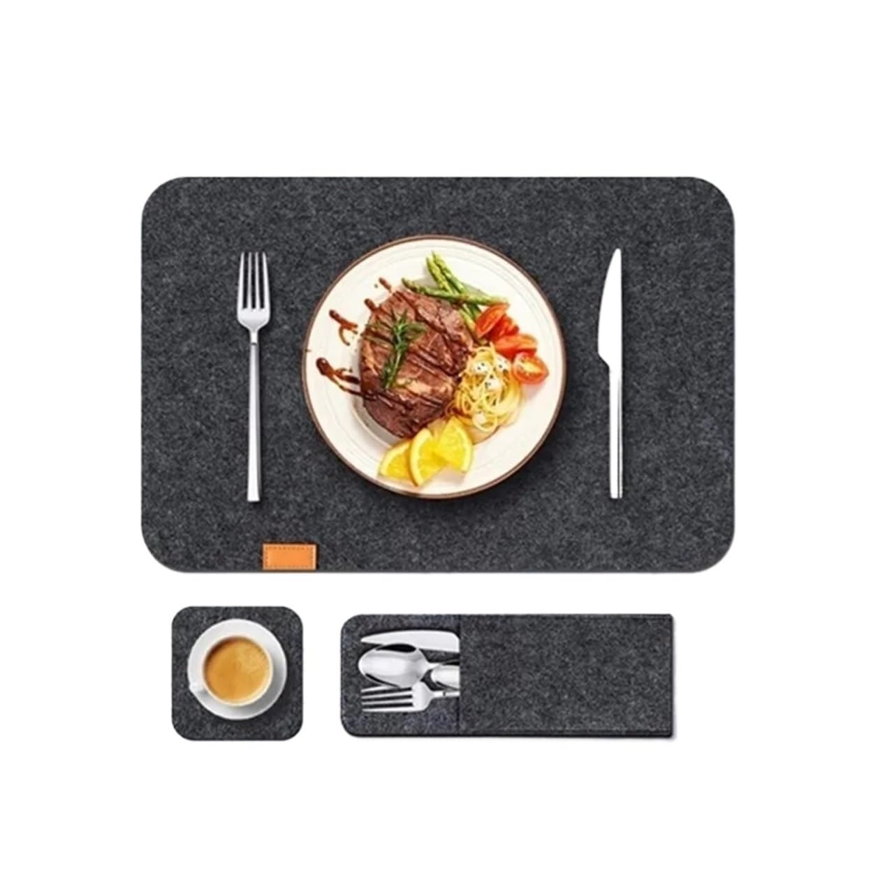 Placemats And Coaster Sets Felt Placemats Coasters Cutlery Heat-Resistant Table Place Mats Washable and Bags(Color 4,3set)