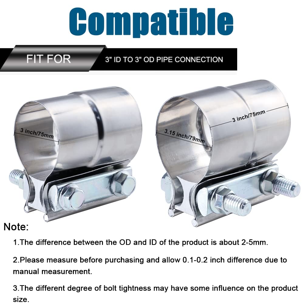 2.75 In Lap Joint Band Clamps,Exhaust Muffler Clamp 2 PCS,2.75 Exhaust - Foto 2