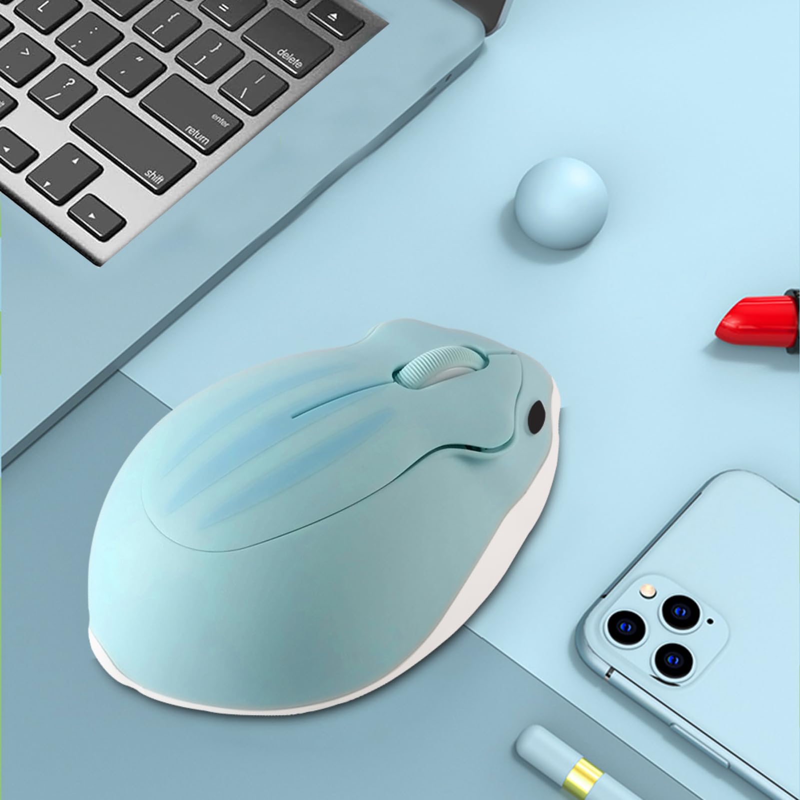 Urocza mysz bezprzewodowa 2,4 G, kawaii, chomik, cicha, przenośna, bezprzewodowa, 1200 DPI z odbiornikiem USB, do laptopa, MacBooka, notebooka, prezenty dla dziewczynek (niebieska)