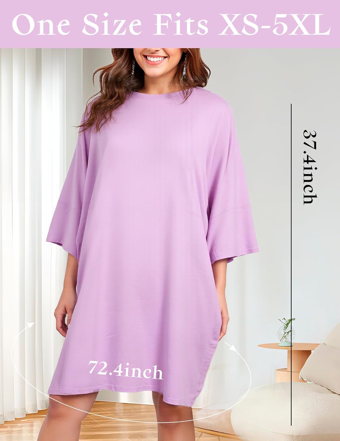 HONGTEYA Plus Size Nightgowns for Women Oversized Sleep Tshirts Dress Short Sleeves Sleepwear With Pocket Fit S-5XL - Image 2