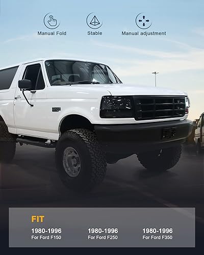 Miniatura 5 de Conjunto de espejo lateral del conductor o del pasajero se adapta a Ford F150 F250 F350 de 1980-1996 plegado manual, no calentado, color negro liso