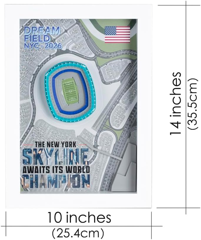 3D Stadium Wall Art, Football Field Miniature Model, Framed Sports Decor for Study Room, Fan Gift (white)