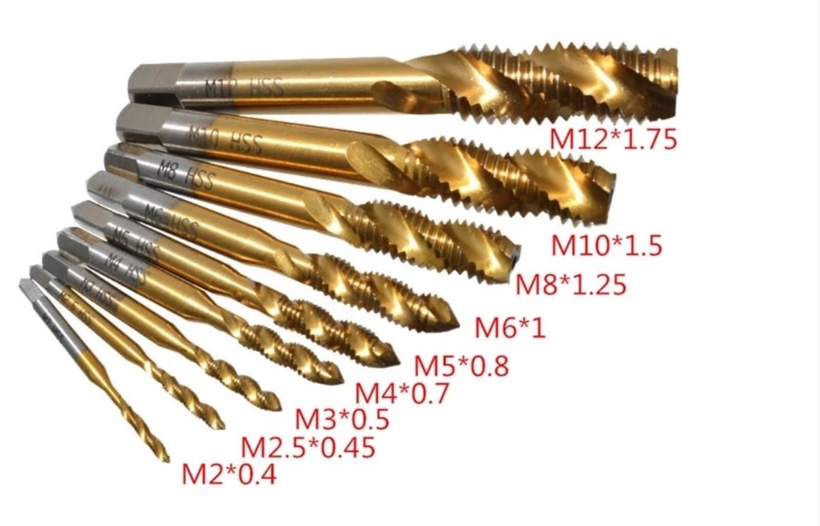 9pc HSS M2 M2.5 M3 M4 M5 M6 M8 M10 M12 Machine Spiral Point Straight Fluted Hand Tap Screw Thread Metric Plug Drill Bit Tap Set MINGPING