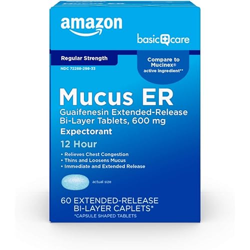 Amazon Basic Care Guaifenesin Extended-Release Bi-Layer Tablets, 600 mg, 12 Hour Expectorant, 60 Count