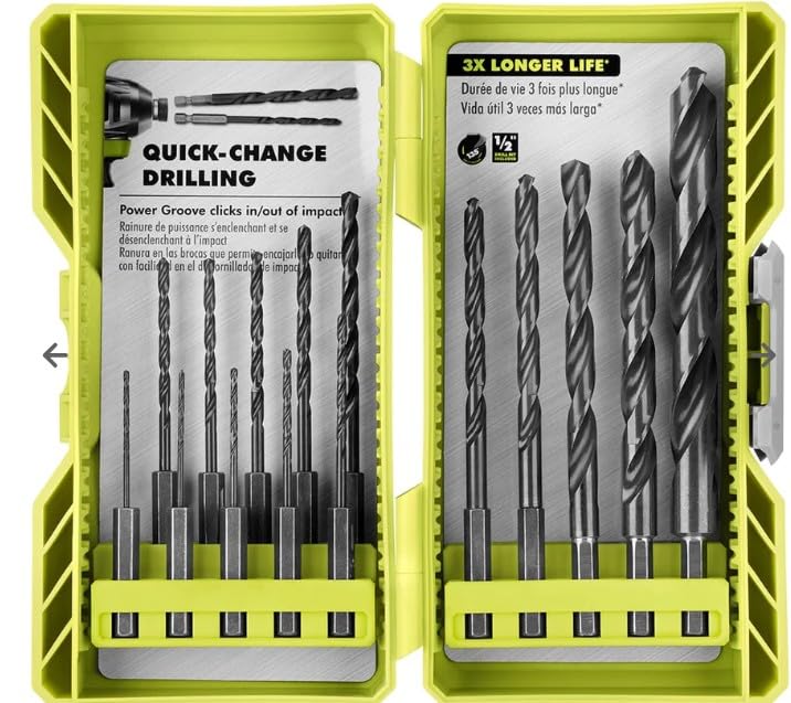 RYOBI 15 PC. Hex Shank Black Oxide Drill Bit Set with Case