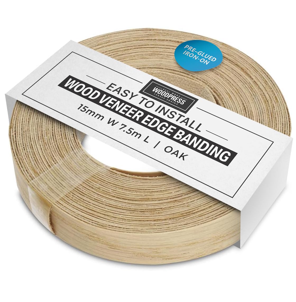 Woodpress Beige Woodpress® Real Oak Veneer Edging Tape – 15Mm X 7.5M | Pre-Glued Iron On Edge Banding W/Hot Melt Adhesive