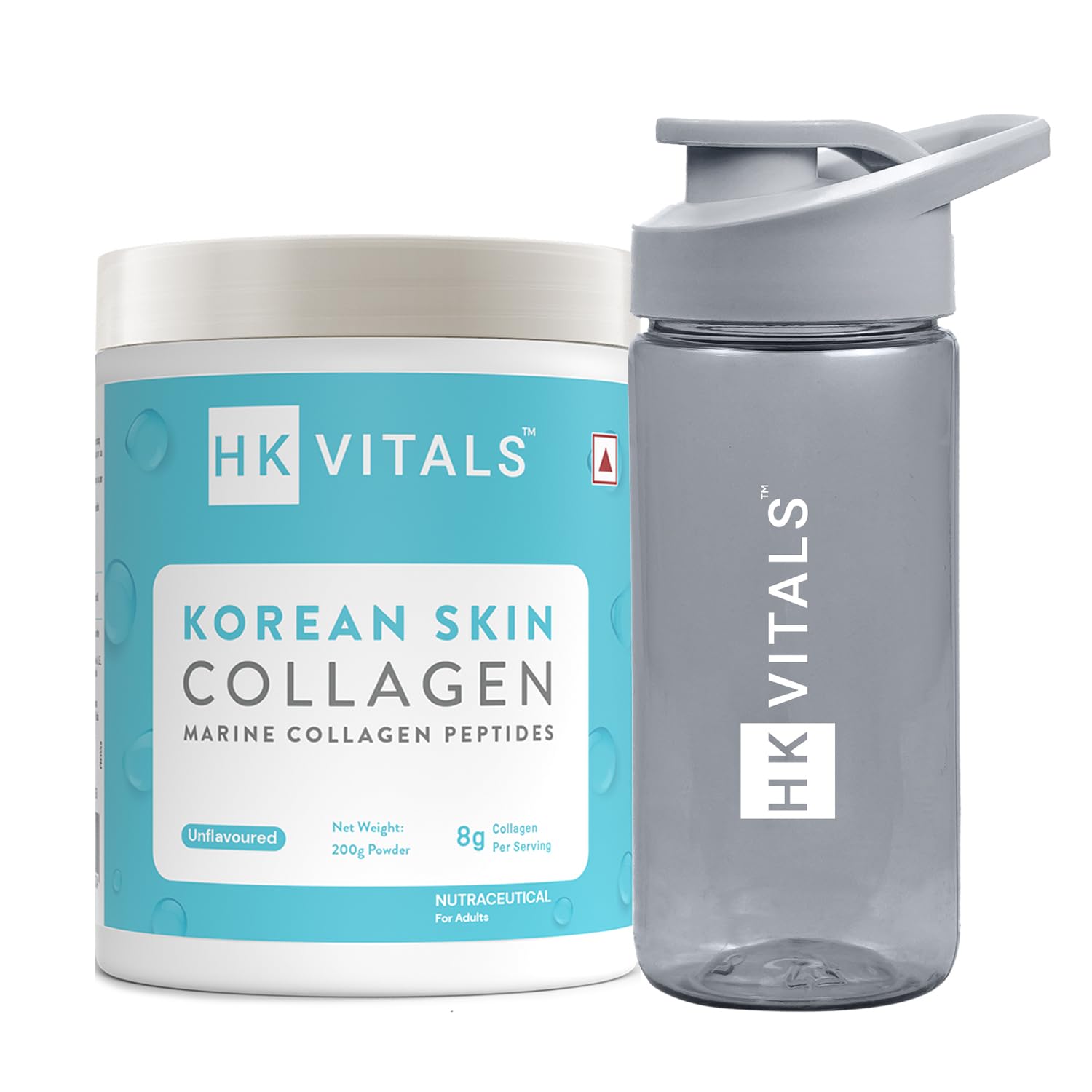 HealthKart hk vitals Korean Marine Collagen Supplement (Unflavoured, 200g) with Sipper, 300ml | Combo Pack | Supplement for Women & Men | Promotes Healthy Skin, Hair & Nails