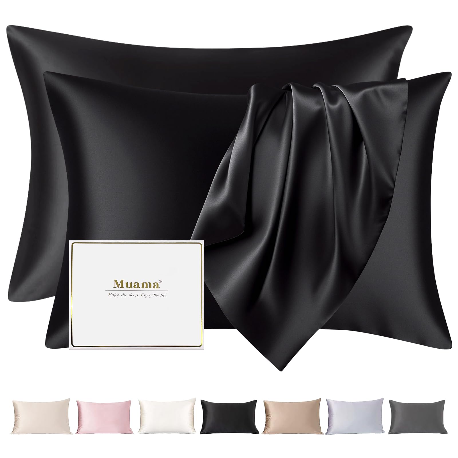 Muama Seidenkissenbezug Maulbeerseide für Haar & Haut | Silk Pillowcase, Reduziert Haar-Frizz & Hautfalten, Thermoregulierend, Kühl, atmungsaktiv, Diskreter Reißverschluss, 1 Stück