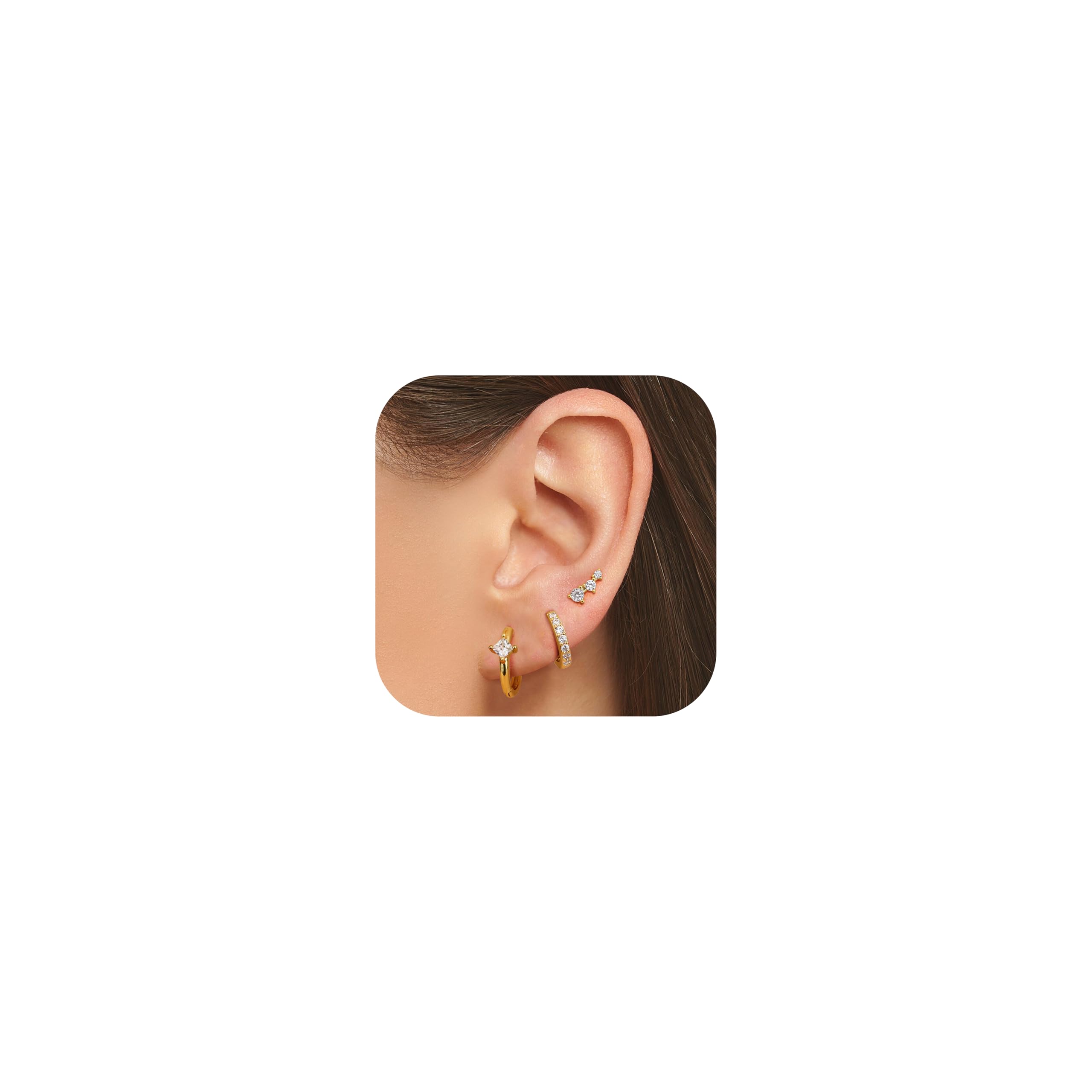 Dochais 3 Pares Chapado En Oro De 14 Quilates De Circonio Cúbico Cartílago Stud Earrings Set Para Mujeres Niñas Hipoalergénico De Moda Pequeño Aro Huggie Earrings Set