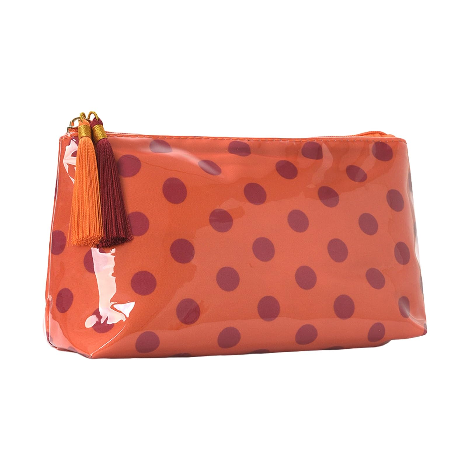 Make-up-Taschen für Damen, PVC, Retro-Motiv, gepunktet, Quaste,