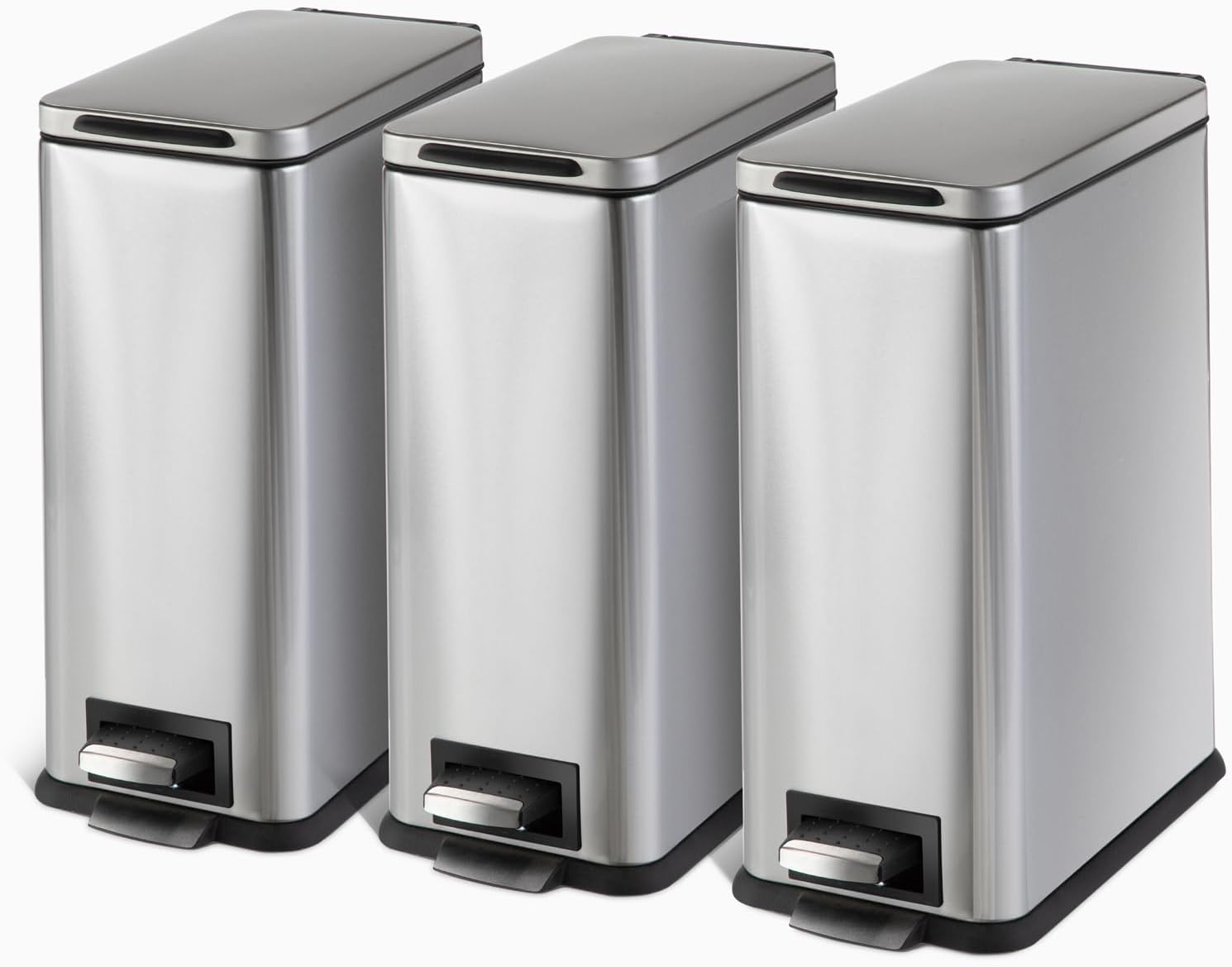 Home Zone Living 2-Pack 3 Gallon Small Trash Can with a Lid and Step Pedal, CleanAura, Odor Control, Stainless Steel with Slim Design for Home and Office, Silver, 10 Liters