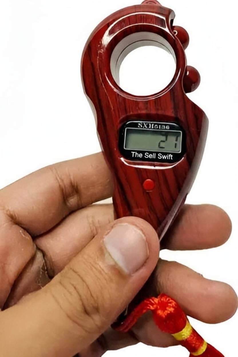 Digital Tasbih Counter – LED Display Electronic Tally Clicker, Wooden Finish, Finger Ring Design, Portable Counter for Prayer, Meditation, Chanting, and Japa Mala Counting