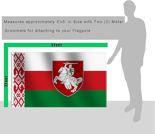 Miniatura 2 de Bandera bielorrusa de doble cara de 3 x 5 pies, poliéster 100D para interiores moderados, bandera de caballero rojo blanco y rojo, bandera de