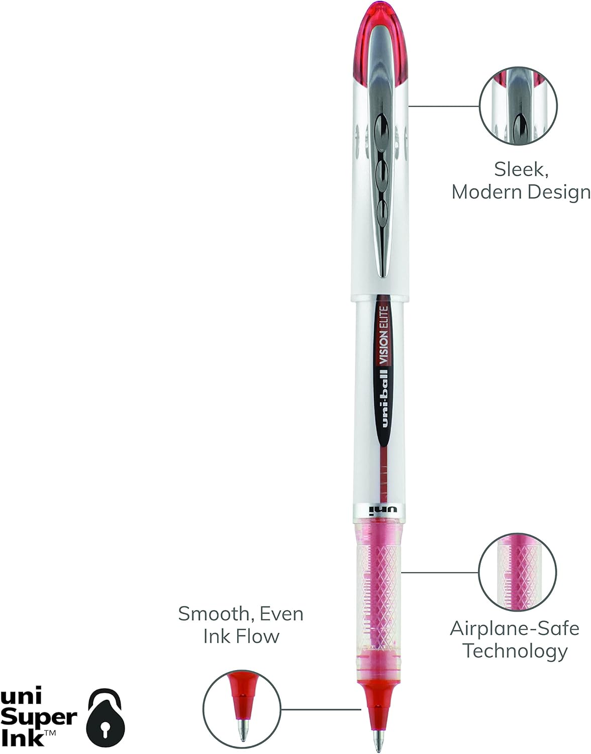 uniball Vision Elite Rollerball Pens with 0.8mm Bold Point, Red, 12 Count : Office Products