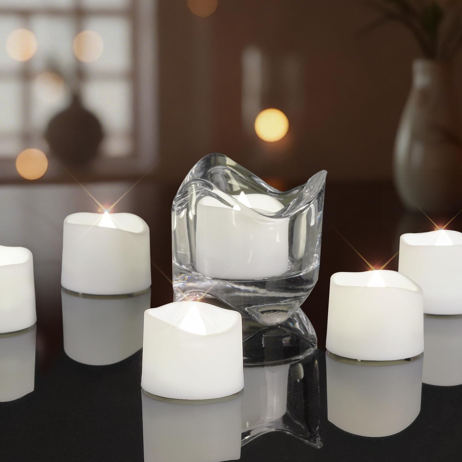 AMAGIC 24 Pack White Colour Battery Operated Flameless Flicker Bright Fake Electric LED Candle Tea Lights, for Wedding Table Decor, Mother's Day, Aniversary, Window Decor