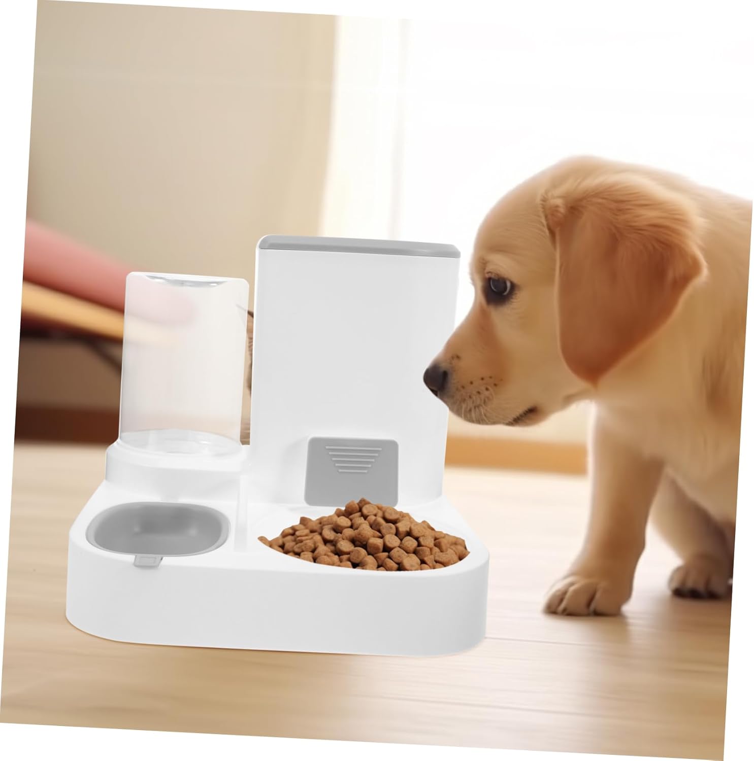 HANABASS Pet Automatic Feeder and Water Dispenser Capacity Dual Function Pet Food and Water Bowl for Cats and Dogs Easy Transparent Design Automatic Feeding Dry and Wet Separation Grey