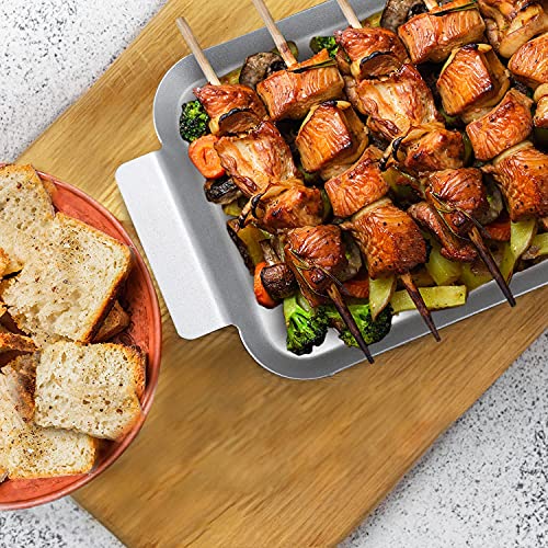 Hovico 2Pcs Grill Basket, Nonstick Grilling Tray Durable Grill Pans with Holes, Thicken Grill Pan for Outdoor Grill Small and Big Topper Baskets BBQ accessories for Vegetable, Fish, Meat, Seafood