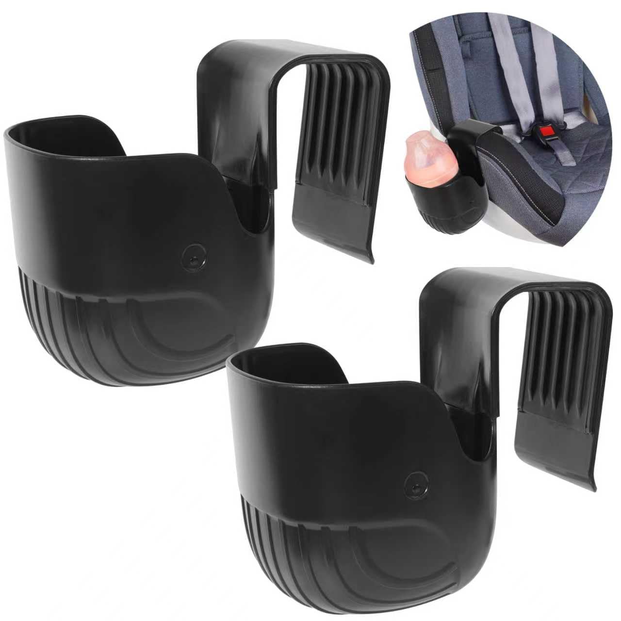 Ihaapsi Universal Becherhalter für Kindersitze & Kinderwagen – Sicherer Getränke- & Snackhalter für Kinder – Passend für die meisten Autositze, Rollstühle & Reisesysteme, 2 Pack (Schwarz)