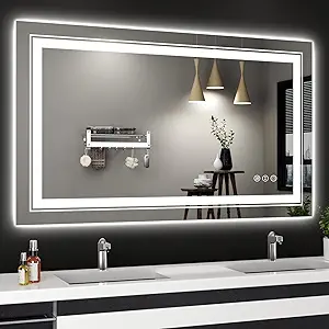 LED Bathroom Mirror, 40"x24" with Front and Backlit, Anti-Fog, Bathroom Vanity Mirror for Wall, Memory Function, Stepless Dimmable, Tempered Glass (Horizontal/Vertical)