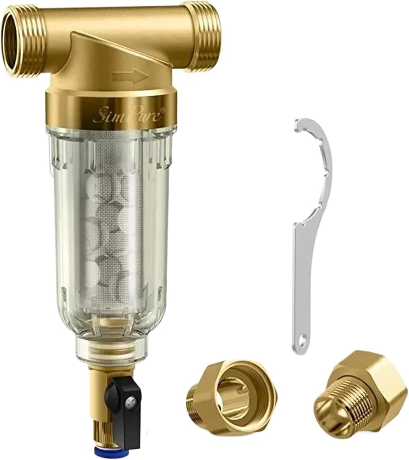 Stainless Steel Brass Pre-filter Whole House Filter Central Water Purifier 40μm 3T Large Flow Pipe Backwash(DN25 to15)