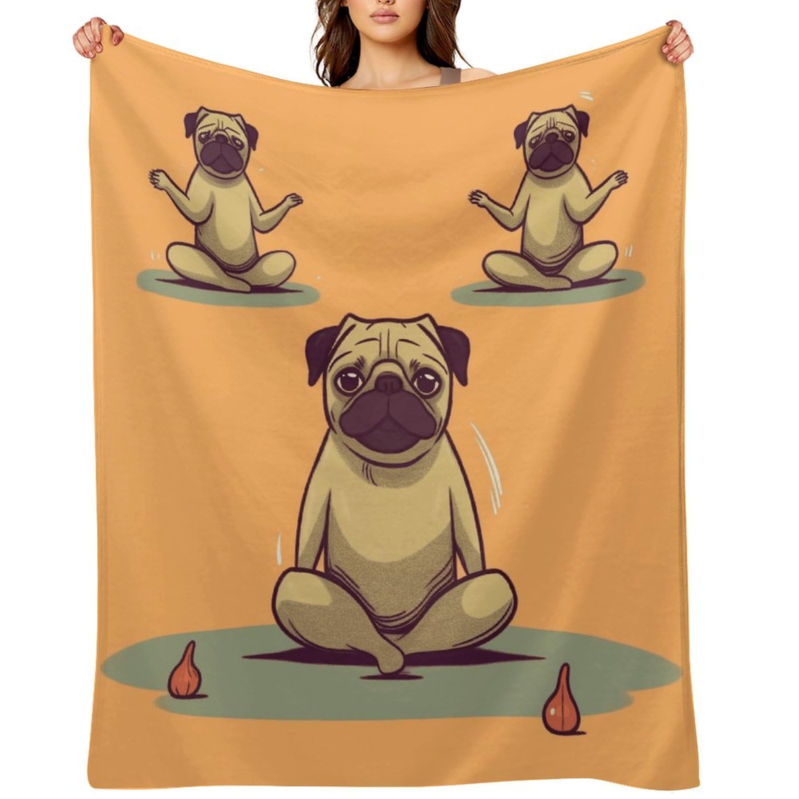 Yoga Pug Throw Blanket for Couch and Bed Super Soft Warm Lightweight Throw Blankets Cozy Fuzzy Flannel Blanket Personalized Decorative Blankets for Sofa Decor 30"x40"