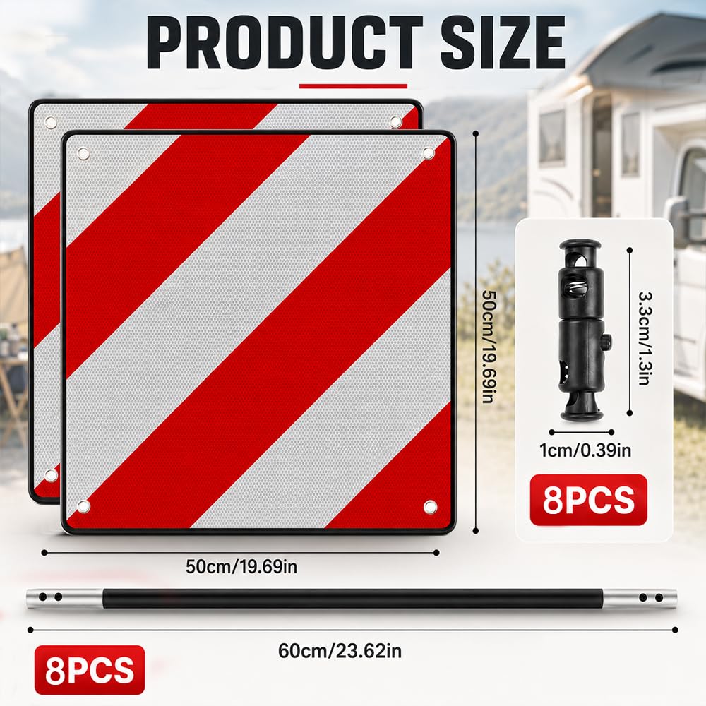 2Pcs Señal de Advertencia, ZMCVOE 2 en 1 Señal Reflectante de Advertencia Italia y España, Placa V20 Homologada para Portabicicletas, Remolques Traseros y Caravanas (50x50cm)