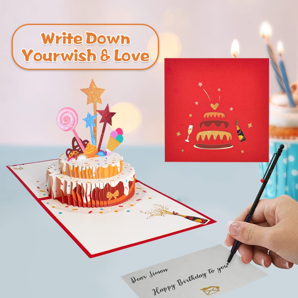 JanYoo Biglietto D'Auguri Pop-Up 3D Con Busta, Tema Compleanno Con Palloncini E Fuochi D'Artificio, Spazio Per Messaggio Scritto A Mano, Nero, Per Mamma E Amici - 2