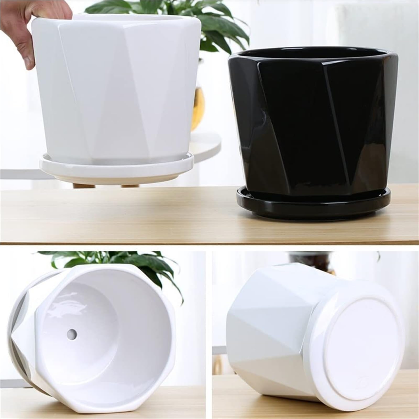 Vasi per piante da interno Vaso da fiori succulento in ceramica Forniture for la casa Decorazione del giardino fatato Vasi bonsai Decorazioni per veranda e spazi esterni(White,16cm*15cm)