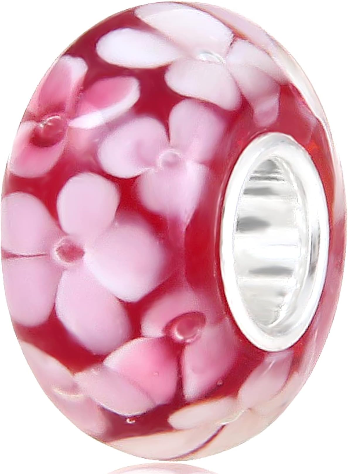 Murano Glass Charms Authentic 925 Sterling Silver Charms Core Red Flower Pink Love Heart White Yellow Glass Beads fit Pandora Style Bracelet for Women Wife Anniversary DIY Gift