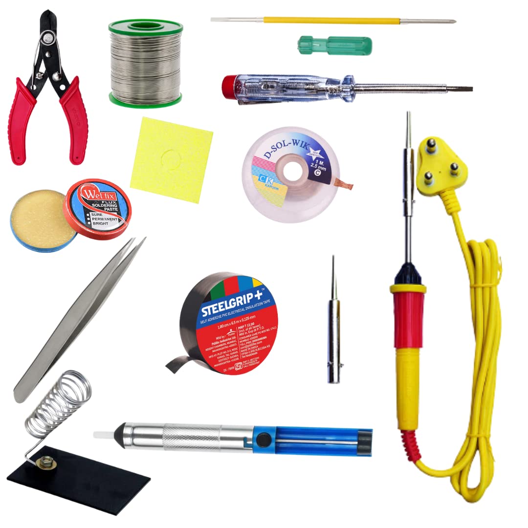 Gilhot 13 IN 1 25W Soldering Iron Kit for Beginners, Wire cutter, Iron Stand & Bit, Soldering Paste, Soldering Wire, Tweezer, De soldering Pump, Screw Driver, Tester, D-Sol-Wik, Tape, Tip Cleaner. (B09CDMS7L1) Amazon Price History, Amazon Price Tracker