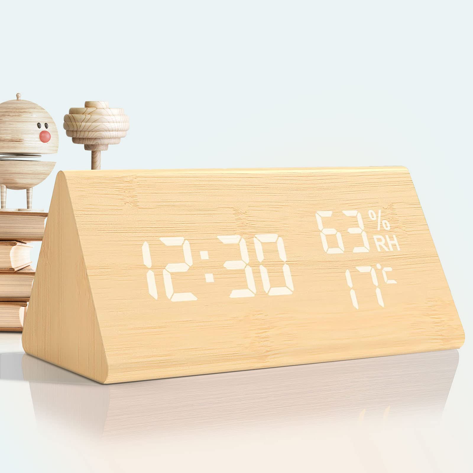 Réveil Numérique En Bois,Réveil Matin Fonctions Snooze Avec 2 Alarm Niveaux Luminosité-5 Niveaux