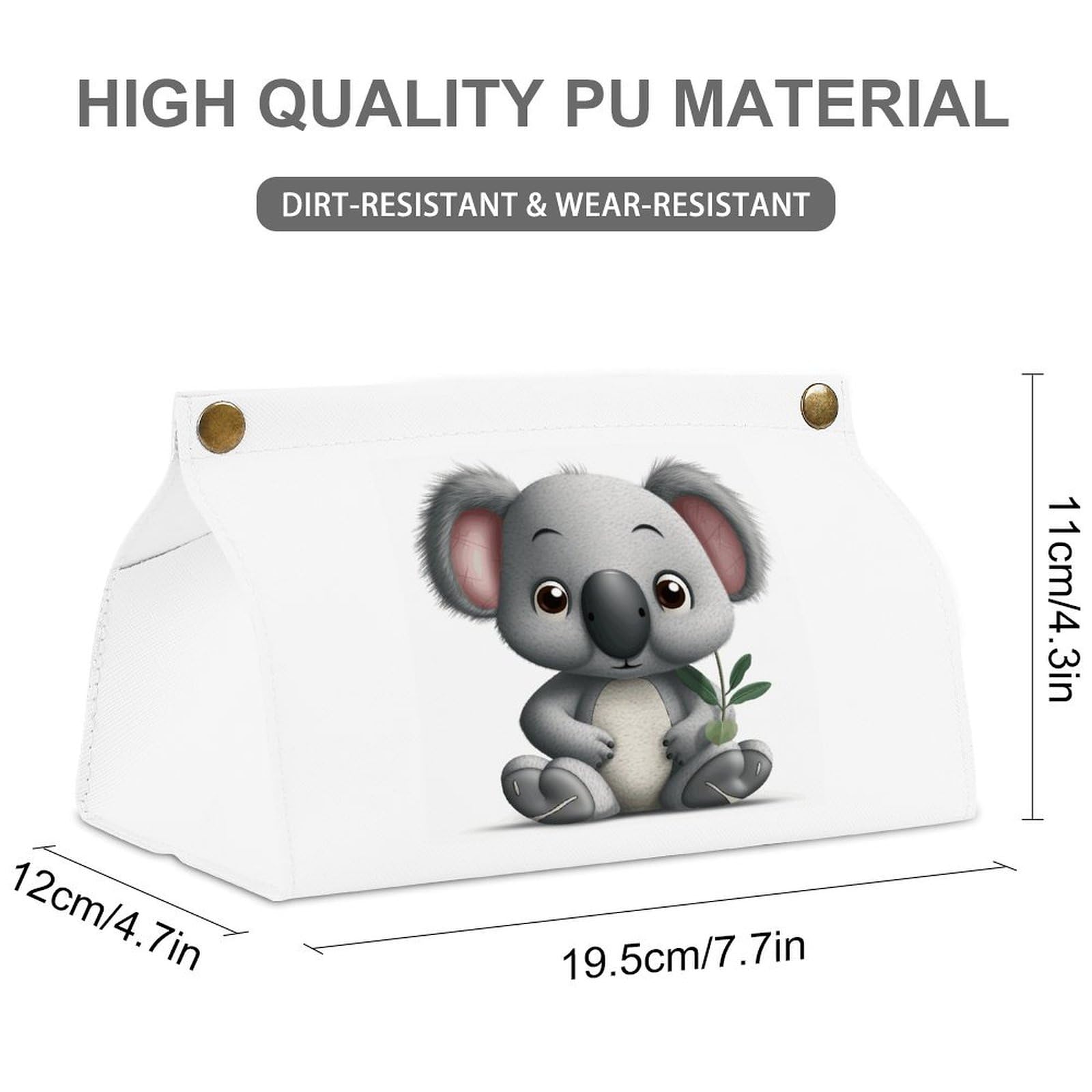 Cartoon Koala White Tissue Box Cover Rectangle PU Leather Cover for Tissue Boxes Modern Tissue Holder for Bathroom Office Tissue Holders Decorative Cute Napkin Holder for Kitchen Bedroom